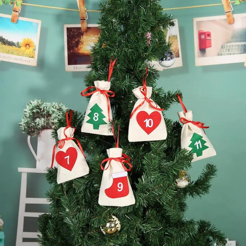 Рождественский обратный отсчет календарь конфеты сумки Рождественская елка висячие украшения
