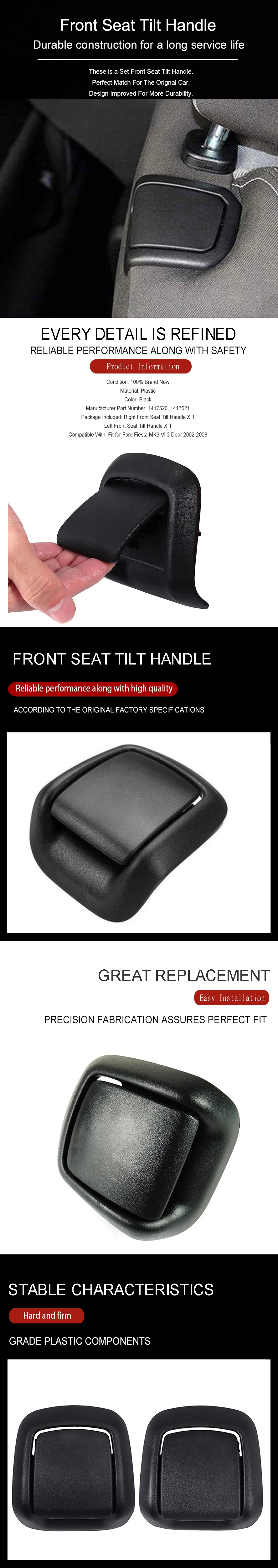 Wooeight 2Pcs Car Front Right Left Side Seat Tilt Handle 1417520 141752 Fit for Ford Fiesta MK6 VI 3 Door 2002-2006 2007 2008 (1)