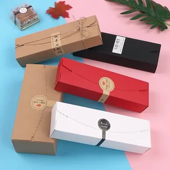 

20pcs Natural Brown Kraft Paper Packaging Box Red Macaron Cupcake Packing Box White Wedding Favors Candy Gift Long Paper Boxes