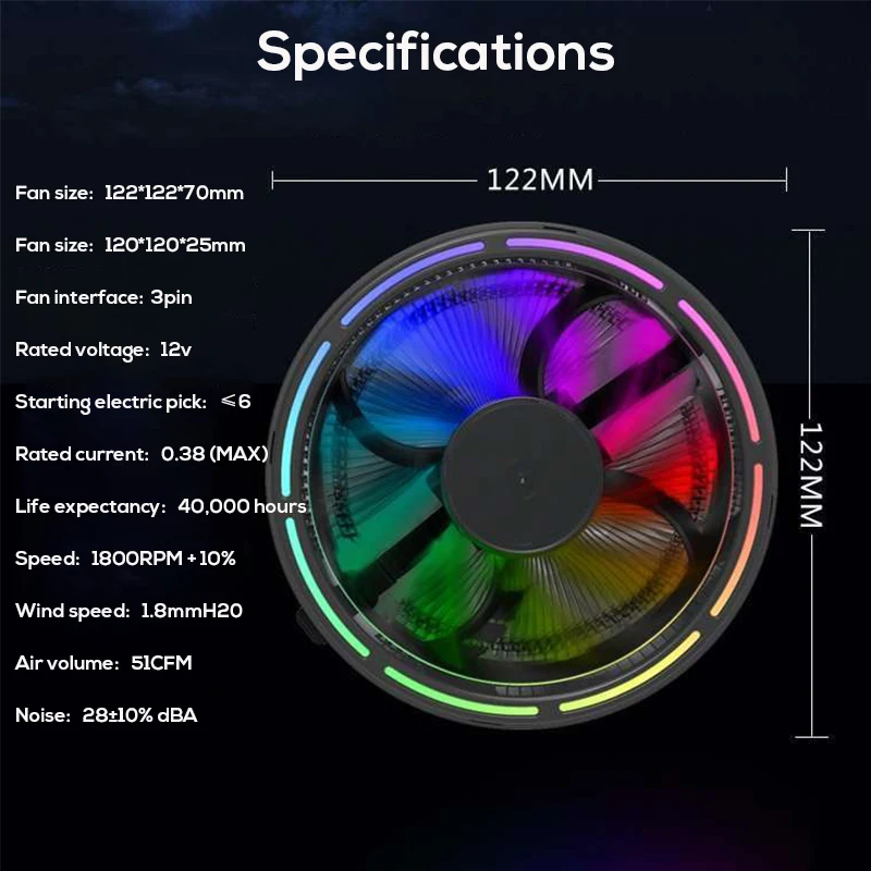Бесшумный вентилятор для ПК со светодиодный подсветкой 122 мм RGB 12