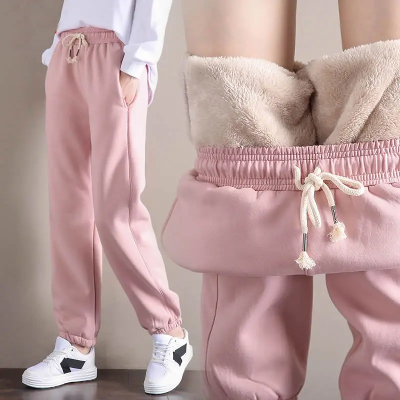 pink Velvet Зимние кашемировые шаровары, теплые женские штаны, повседневные брюки, женские бархатные толстые кашемировые Свободные штаны из овчины, женские спортивные штаны - Цвет: pink Velvet