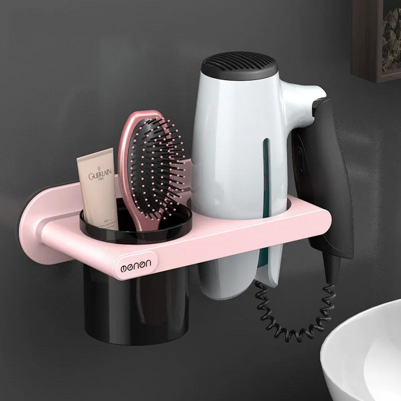 Toothbrush Holder Wall Mounted Automatic Toothpaste Dispenser Storage Rack Hair Dryer Holder Tissue Box Bathroom Accessories Set - Цвет: dianfengchuiPink