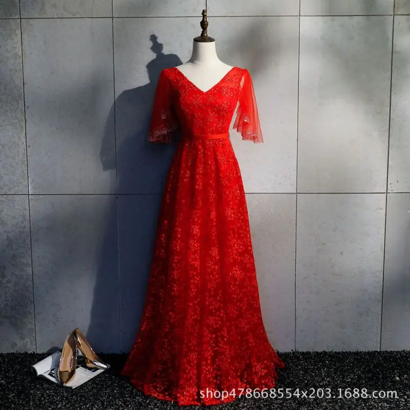 

2020 Vestidos De Festa Curto Gengli Wedding Dress 2020 New Banquet Toast Evening Bridal Long Female Show Thin Cover Shoulder