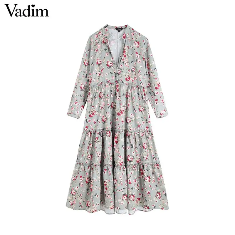 Vadim женское винтажное платье миди с цветочным принтом с v-образным вырезом и длинным рукавом, плиссированные женские стильные платья до середины икры, шикарные платья QC765