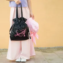 

Milkjoy Embroidery Shoulder Bags Kawaii Grily Heart Drawstring Bags 2020 Summer Mini Letter Print Handbag For Women