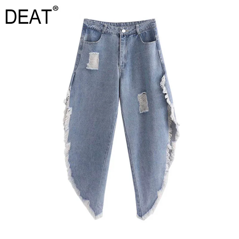 Compra DEAT-pantalones de pierna ancha a la moda para mujer, Vaqueros holgados con borla agujero, Color sólido, con abertura, Estilo de Calle Principal, 13C407, 2021 Myw5e3KoXGp