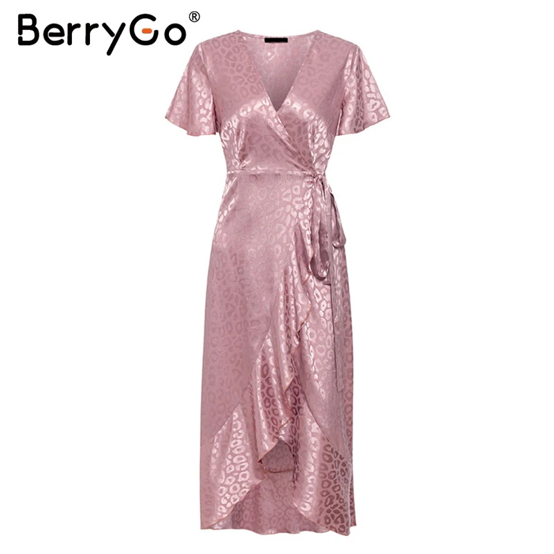 BerryGo летнее женское платье с v-образным вырезом и леопардовым принтом, женские платья с цветочным принтом, женские пляжные платья с оборками - Цвет: Лаванда