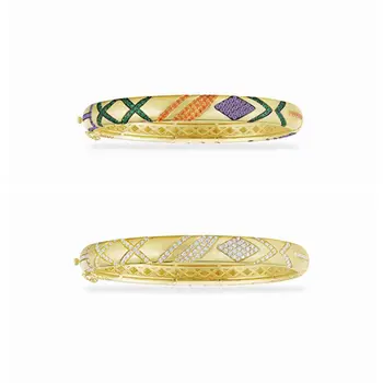 

Hot 925 Sterling Silver Cross Cuff Bangle Single Multicolor Zircon Geometric Pattern Colorful Tribal Women Wedding Mana Jewelry