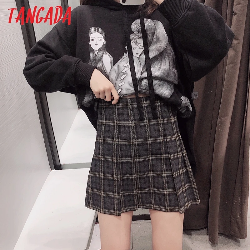 Tangada Женская стильная офисная одежда клетчатая мини-юбка с боковой молнией женские повседневные плиссированные юбки 3H32