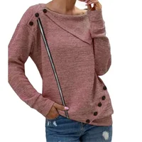 Fashion Autumn Zipper Button T-shirt Female Plus Size Clothing 1
