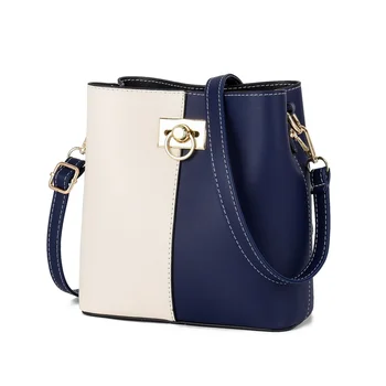 

2020 Contrast Color Women PU Leather Small Bucket Bags Female Handbags Casual Fashion Brand Designer Lady's Bag Shoulder Bags