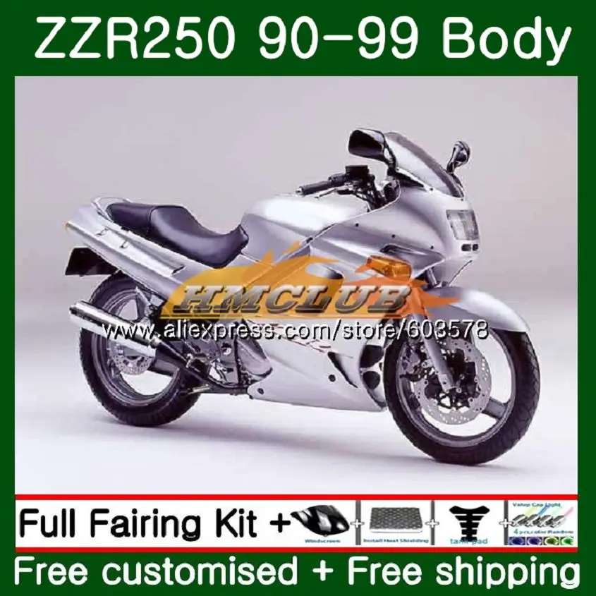 Корпус для KAWASAKI ZZR-250 90 91 92 93 94 99 1990 Глянцевые Серебряные 103CL. 23 ZZR 250 90-99 ZZR250 1991 1992 1993 1994 1999 обтекатель - Цвет: No. 1