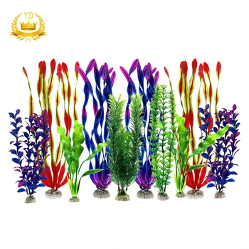 

Hot 10Pcs Plastic Assorted Color Artificial Large Aquarium Plants Plastic Fish Tank Decorations Vivid Plant Creature Landscape