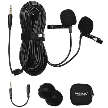 

ACEMIC M12 Dual Head Lavalier Microphone Lapel Clip-On Omni-Directional Condenser with 3.5mm Connector for Smartphone DSLR PC Ca