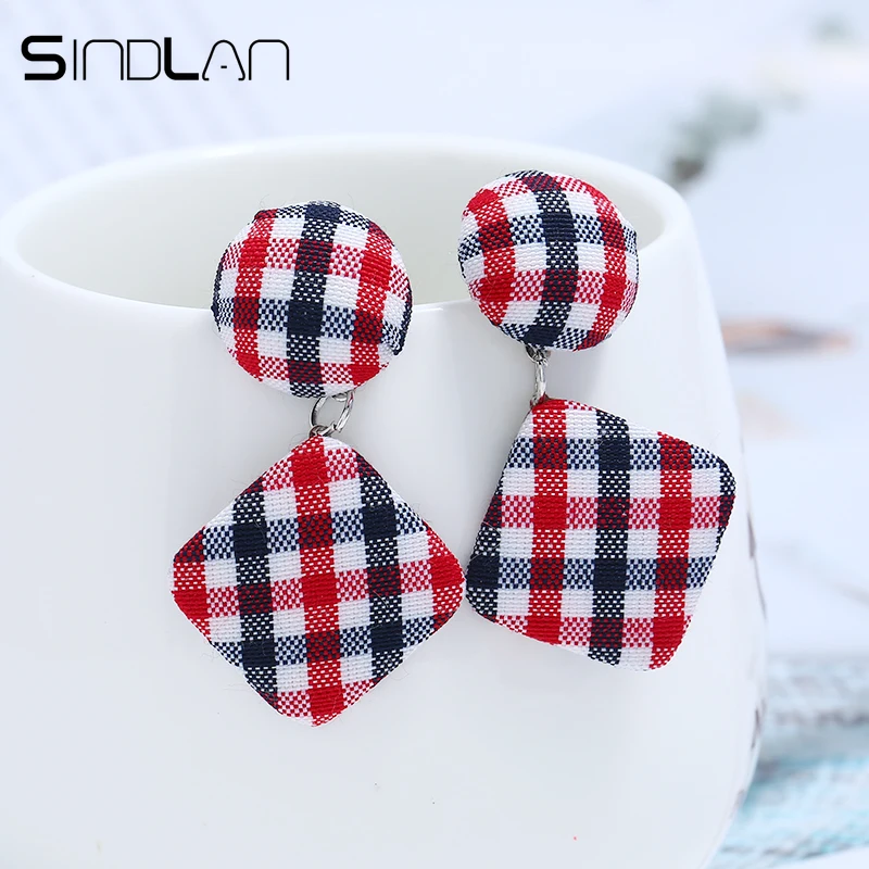 

Sindlan Vintage Round Square Grid Stud Earrings for Women Girls Fashion Geometric Statement Earrings Autumn Boho Brinco Jewelry