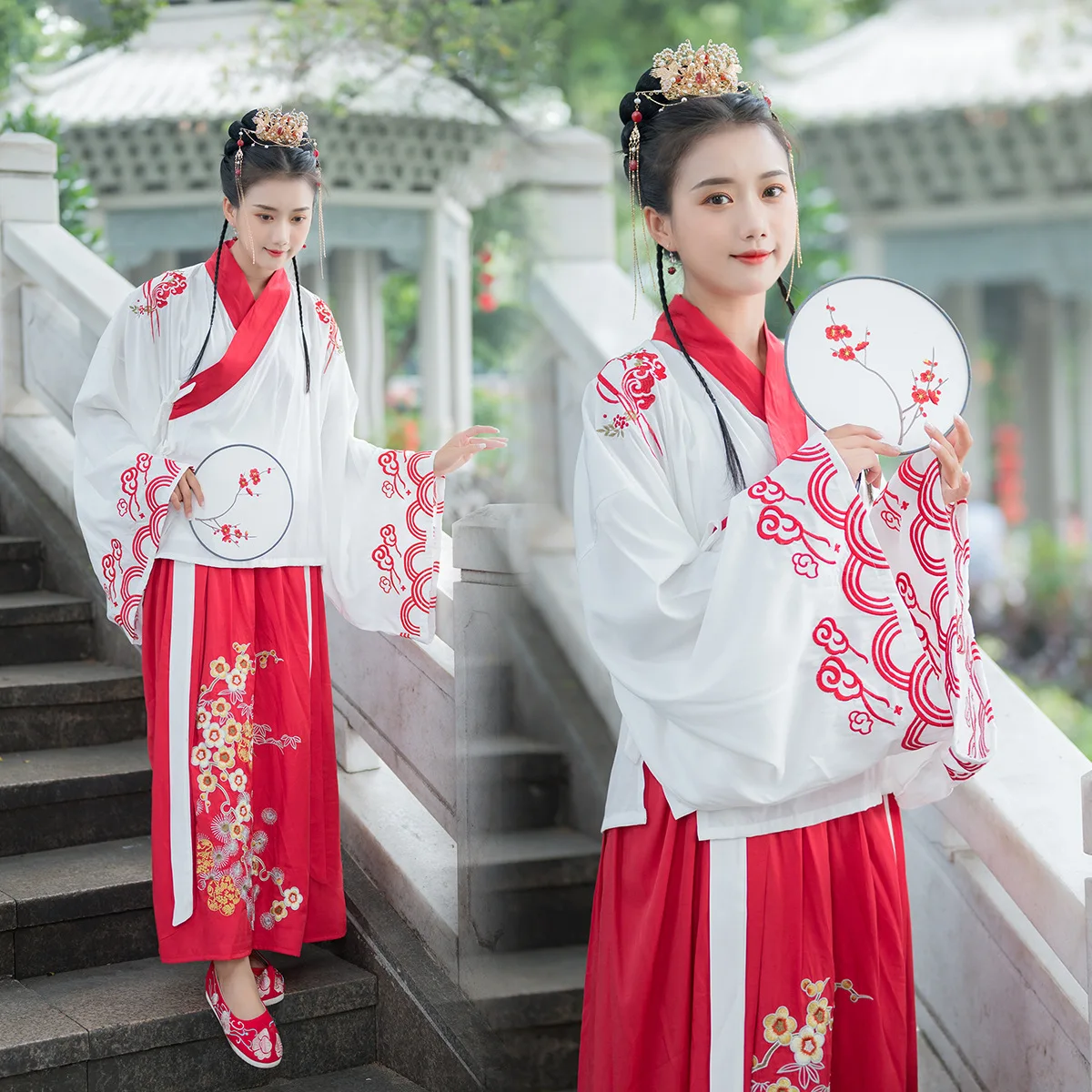 

New Style Origional Cross Collar Chinese Traditional Han Clothing Set Daily Life Chinese Clothing Solid Qi Waist Skirt WOMEN'S D