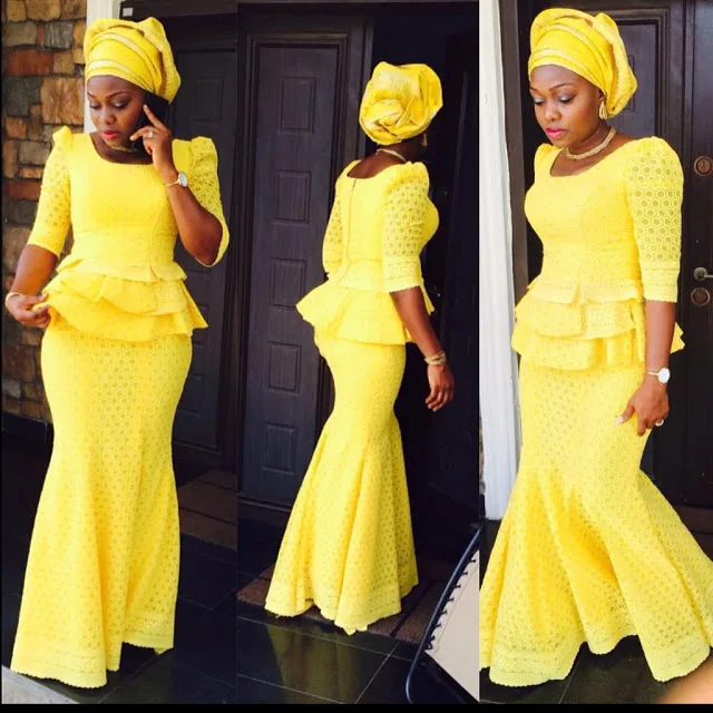 Aso Ebi Formal Evening Long Gowns Mermaid With Ruffles Three Quarter Sleeves Square Neck African Style Gala Event Dresses | Свадьбы и