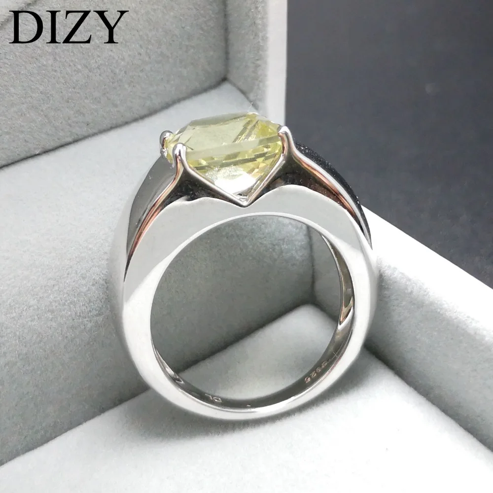 DIZY Подушка 3.5CT натуральный лимонный кварц кольцо 925 пробы Серебряное кольцо с драгоценным камнем для женщин подарок свадебное обручальное ювелирное изделие