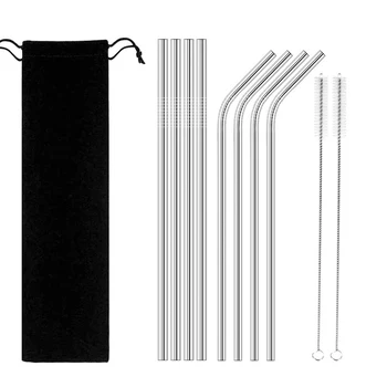 

8 Pack Reusable Stainless Steel Drinking Straw Anti-slip Sturdy Bendy Straight Drinks Straw With 2 Cleaner Brush Bar Accessories