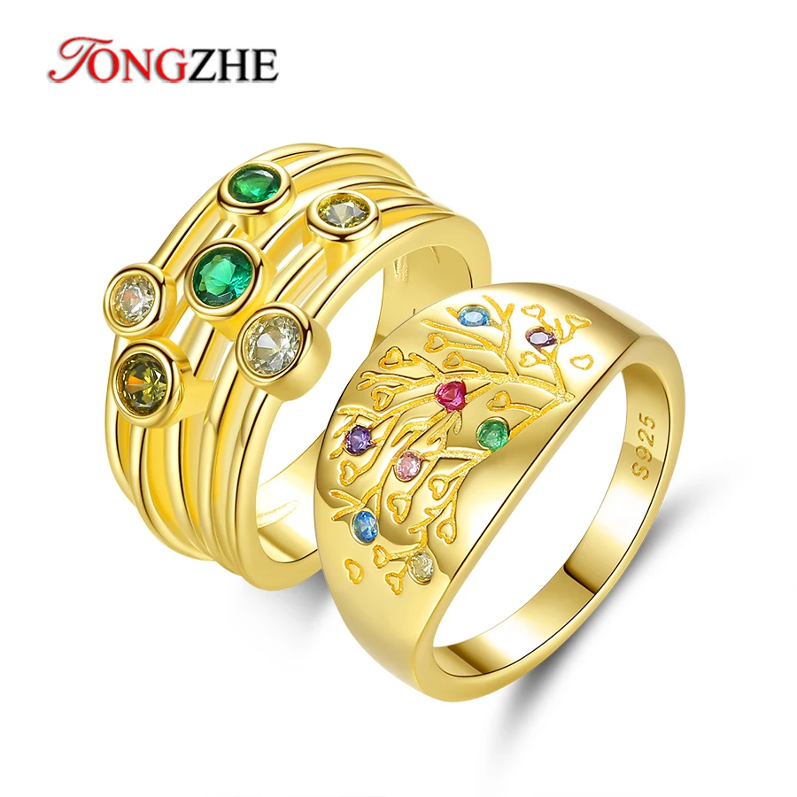 TONGZHE Tree Of Life 3 Row Design Women Finger Ring 925 Sterling Silver Dance Party Rings Wearable Gift for Girl Jewelry | Украшения и