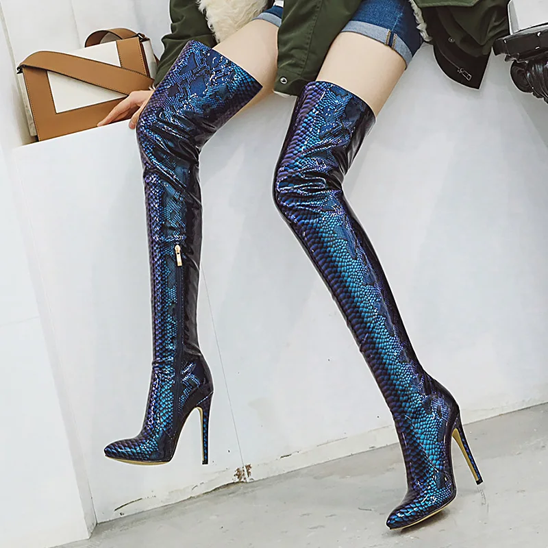 

Large size 34-46 Supstar high heels women motorcycle Snake pattern bling casual ladies heels 2020 spring shoes women