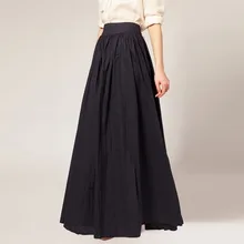 Винтажная черная длинная юбка для женщин, высокая талия, плиссированная Длина пола, линия, формальная Юбка Faldas Saia, сделанная на заказ, дешево
