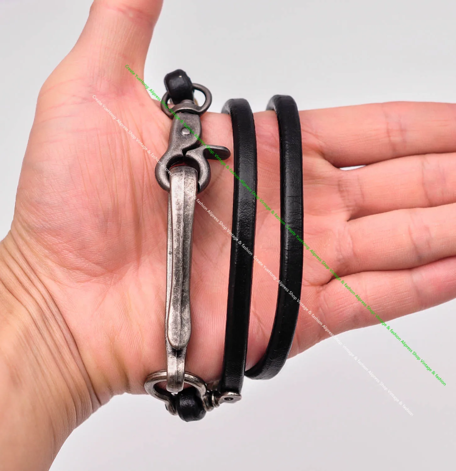 15–30 Zoll handgefertigter langer Biker-Motorrad-Trucker, schwarz, dickes veganes Rindsleder, schlichtes Leder, Schlüsselanhänger, Jean-Geldbörsenkette mit Hakenverschluss – Detail 5