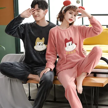 

Adult Couples Pijama Women Cartoon kumamoto Flannel Plush Pyjamas Suit Velvet Couple Set Pijamas Sets Sleepwear Pajama Homewear