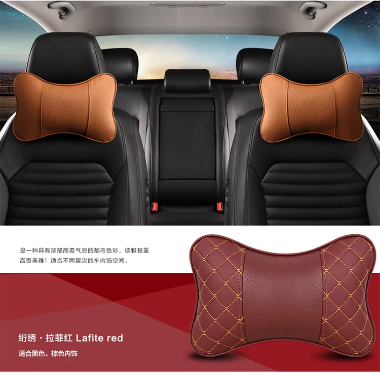 KKYSYELVA Кожаная подушка для шеи автомобиля Удобная дышащая авто подушки подголовника подушка для сиденья Поддержка интерьерные аксессуары черный