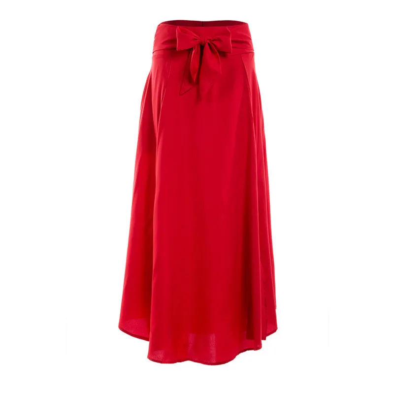 Fashion Women's Maxi Skirts Ladies Solid Bandage Pleated Long Skirts Party Cocktail High Waist Summer A Line Skirts With Pocket - Цвет: As Photo Show