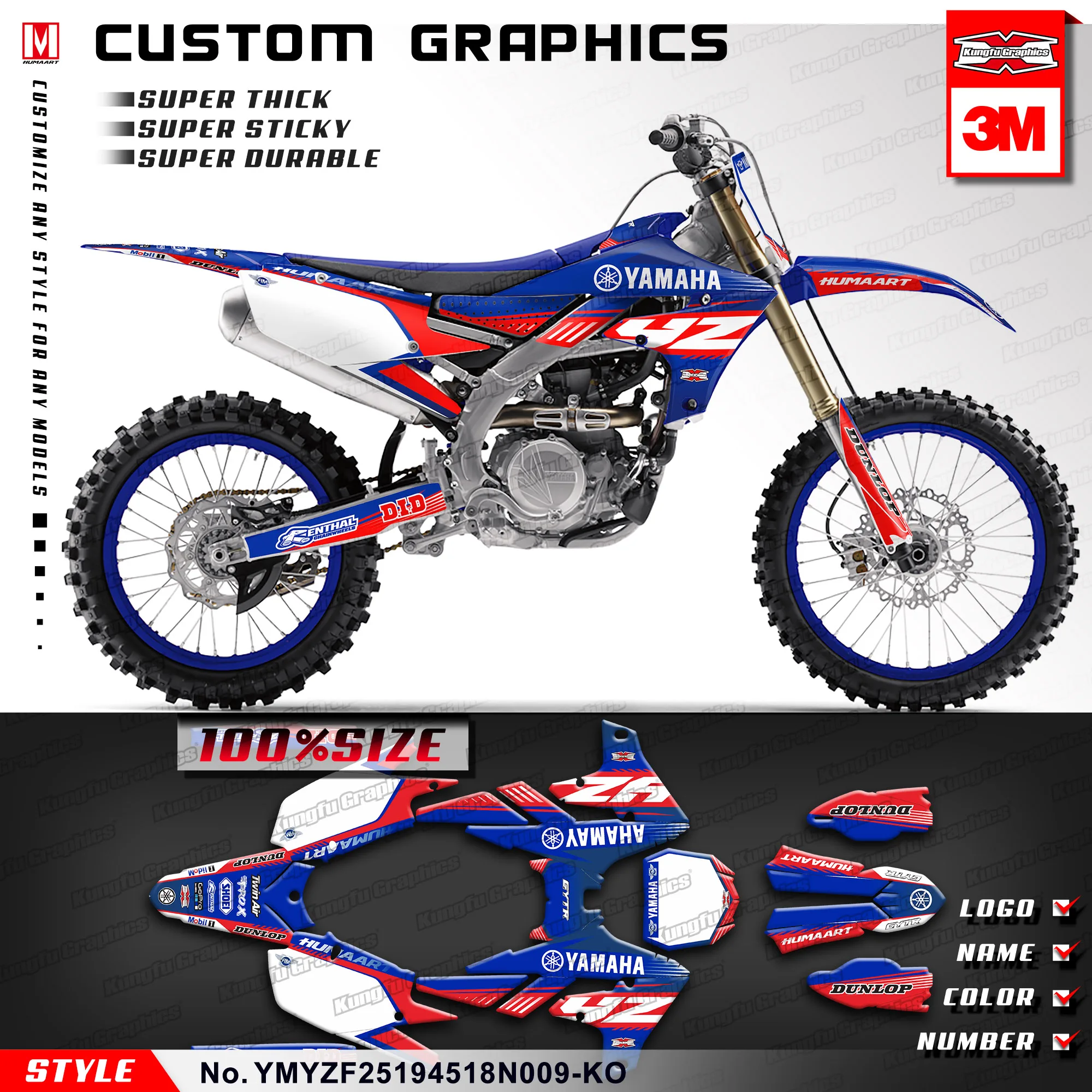 KUNGFU графика водонепроницаемые наклейки MX Набор наклеек для Yamaha YZ450F YZ 250F 450F(Стиль № YMYZF25194518N009-KO