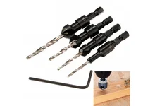 Conjunto de brocas escareadoras 5 sulcos madeira, 4 unidades, madeira hss escareador ferramenta de carpintaria 6 12 #