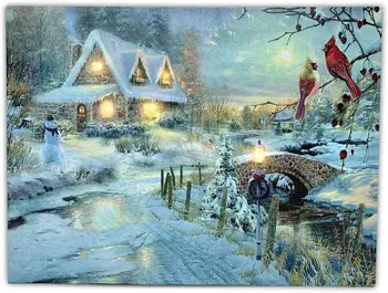

JMINE Div 5D winter Snow Country House Bridge cardinal Bird Full Diamond Painting kits art Scenic 3D paint by diamonds