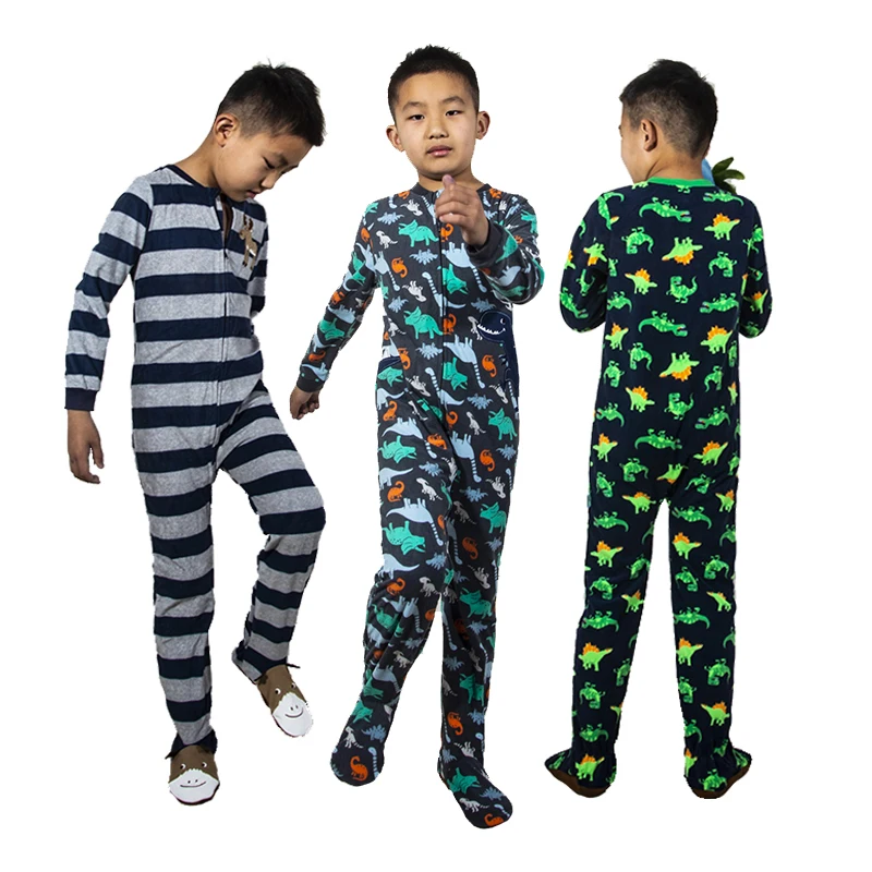 Children's polar fleece boys and girls one-piece romper with feet one-piece romper warm pajamas spring autumn and winter feet kids pajamas