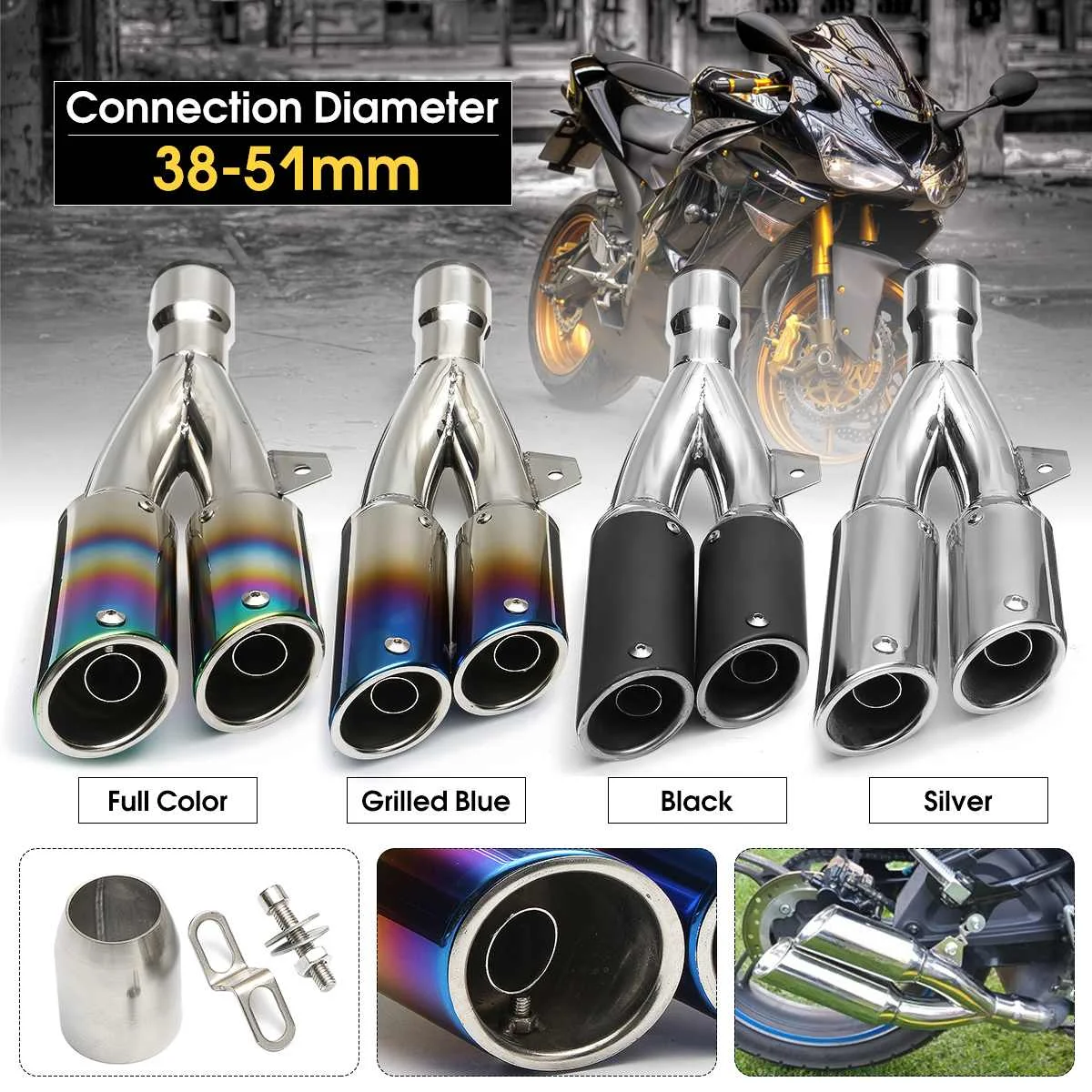 Для Honda 38-51 мм универсальный глушитель выхлопной трубы мотоцикла труба из нержавеющей стали GP скутер мотоцикл труба двойной наконечник сталь