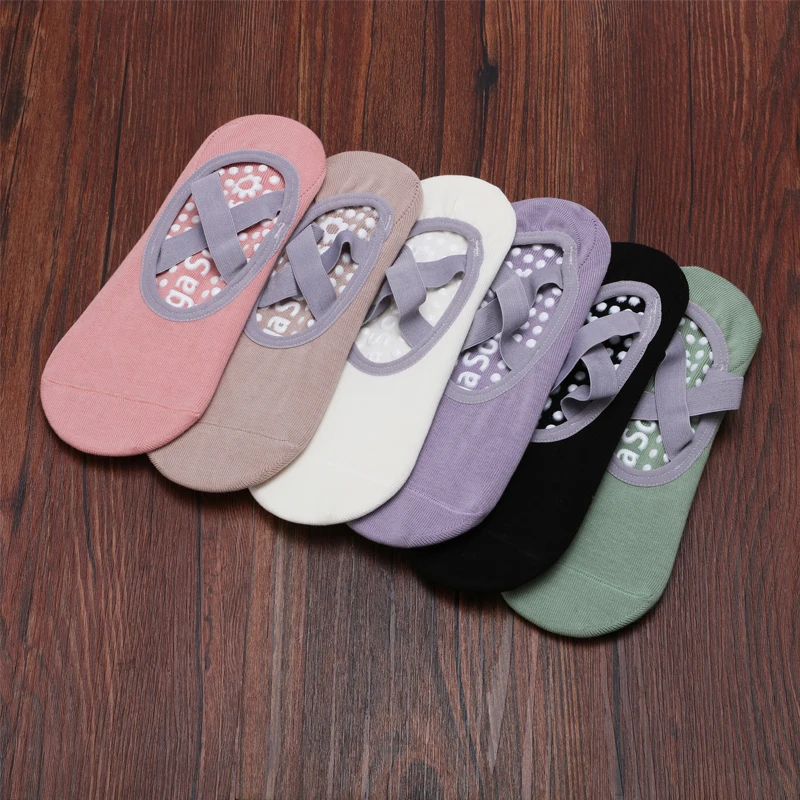 2023 Women Bandage Pilates Socks Silicone Anti-Slip Quick-Dry Yoga Socks Ladies Ballet Dance Cotton Sport Fitness Sock for Gym