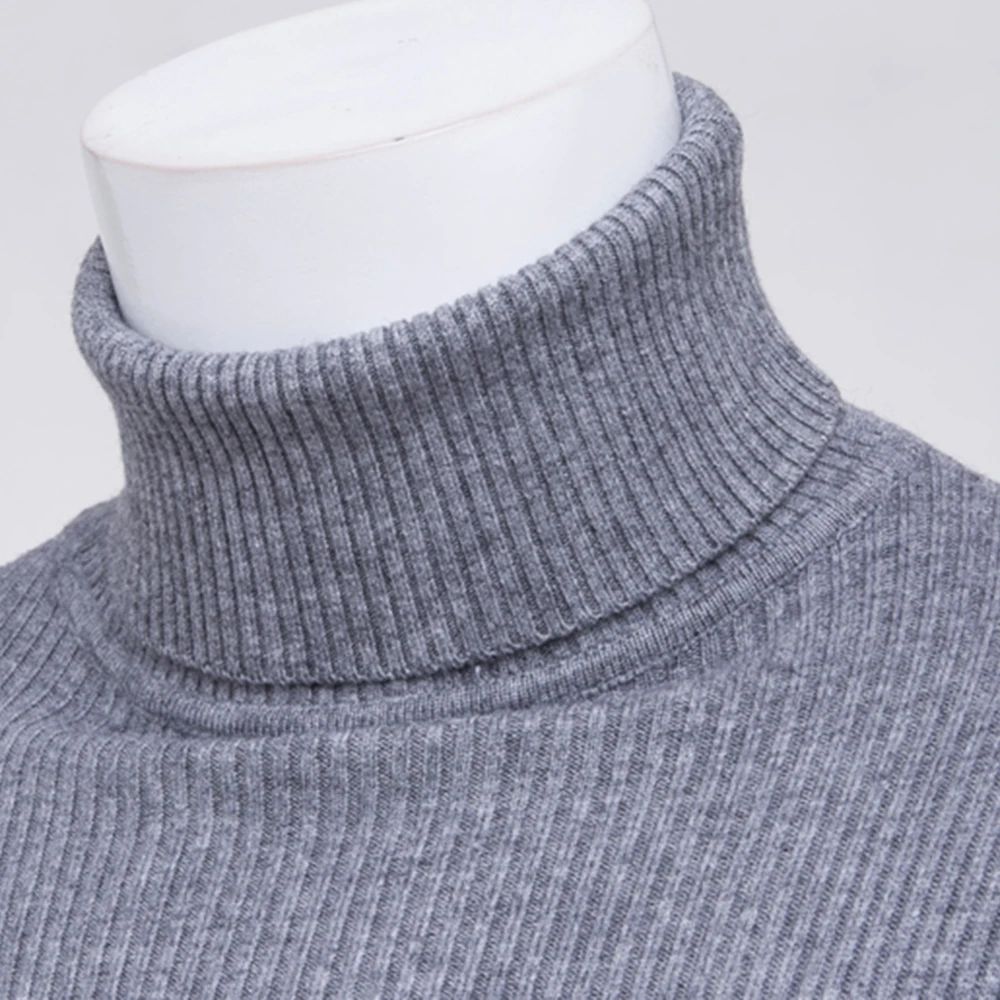 WENYUJH 2019 New High Quality Turtleneck Sweater Men Fashion Solid Knitted Sweaters Casual Slim Pullover Male Double Collar Tops
