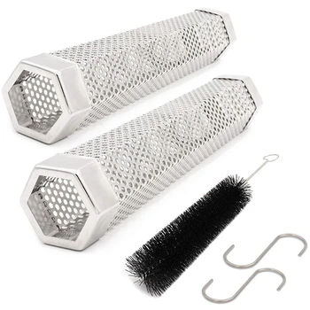 

12 Inch Cold or Hot Smoking Pill Smoking Pipe, 2 Packs of Steel Barbecue Wood Pill Smoking Pipe Generator Smoker Set