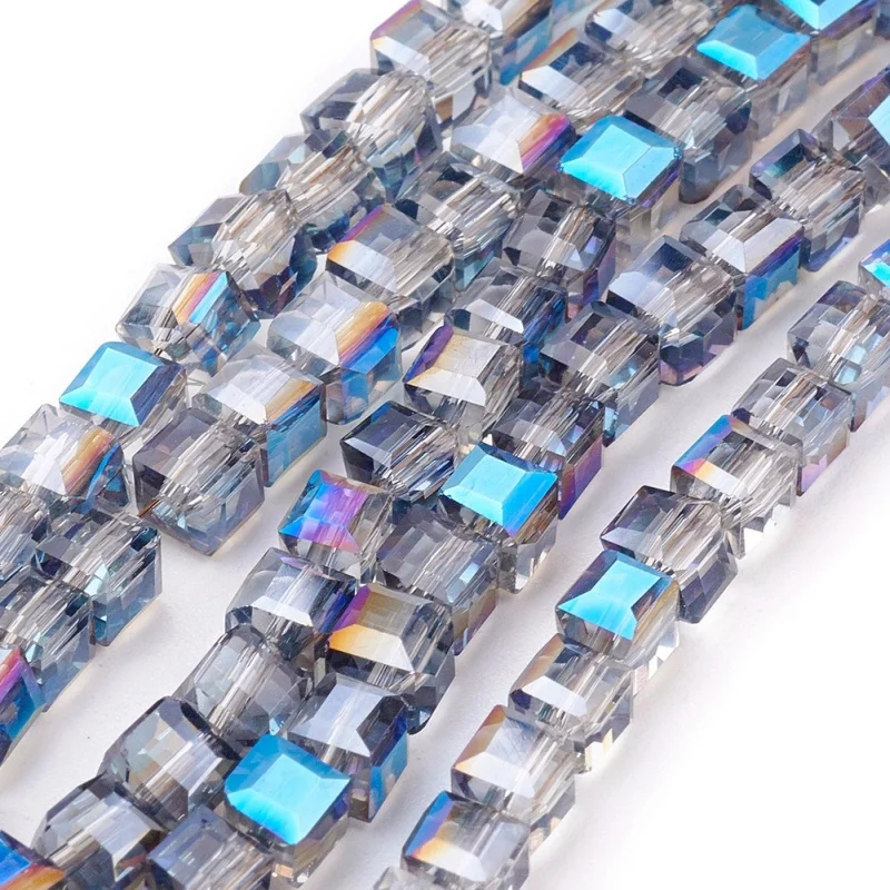 

10 Strand Electroplate Glass Cube Beads Strands, Half Plated, Faceted Bead 4x4x4mm, Hole: 1mm; about 100pcs/strand, 16.9" F80