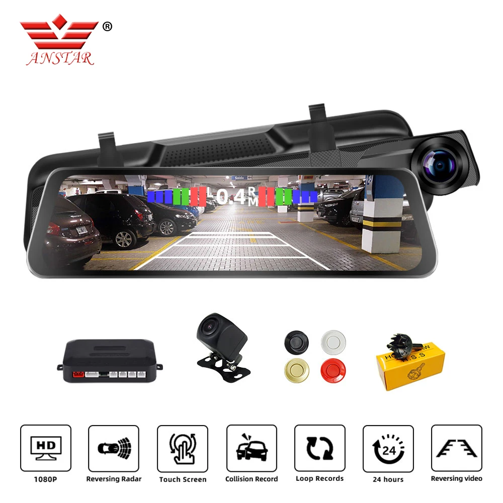 Новейший автомобильный видеорегистратор Anstar H50, радар-детектор, сигнализация, 10 дюймов, сенсорный экран 1080 P, камера с двойным объективом, автомобильная камера