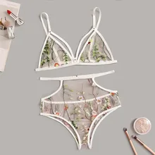 Женское нижнее белье с v-образным вырезом, Цветочная кружевная вышивка, Прозрачное нижнее белье, комплект нижнего белья, сексуальное нижнее белье, S-2XL лифчик, костюм#30