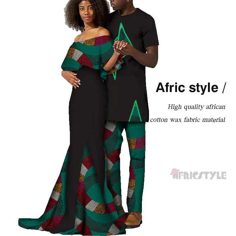 Новинка, летний комплект из топа и штанов с принтом в африканском стиле для пары, Bazin Riche, комплект из 2 предметов, одежда для влюбленных пар wq412 - Цвет: 8