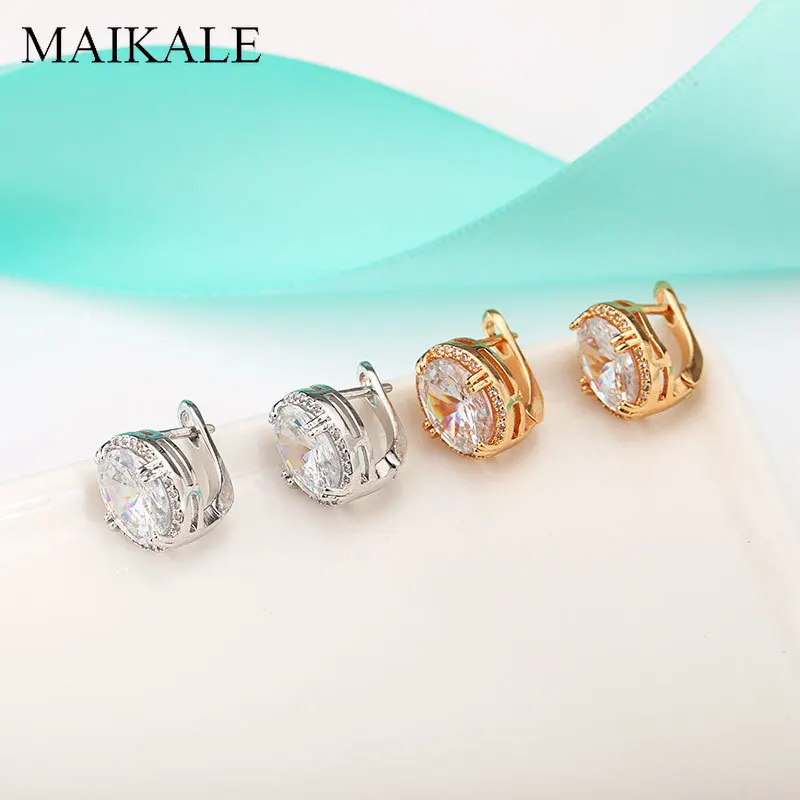 Женские Классические круглые серьги гвоздики MAIKALE большие с фианитами золотого и