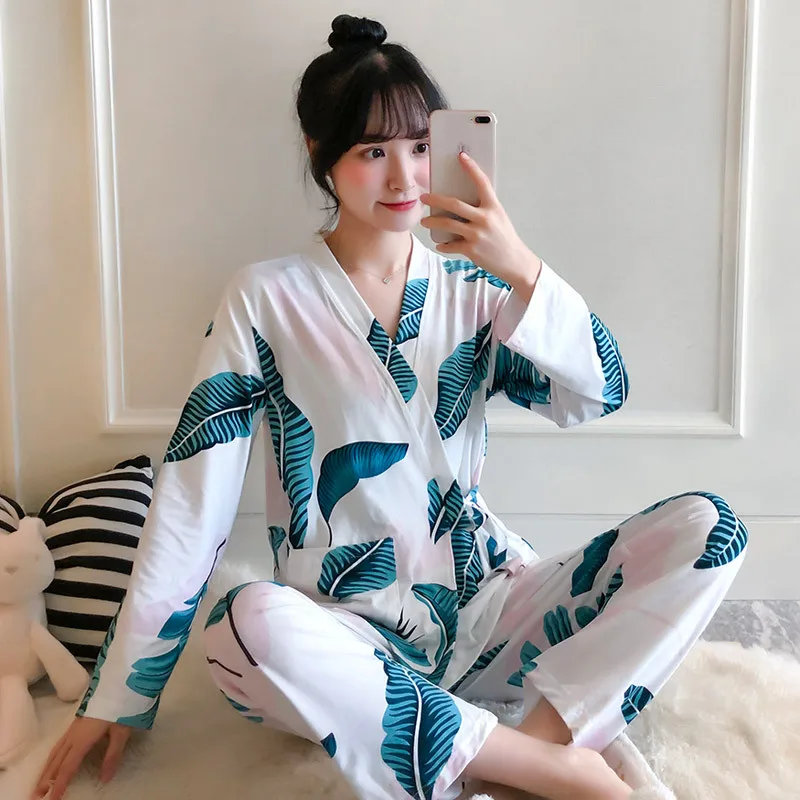 

Spring And Autumn Kimono Pajamas Women Long Sleeve Set Students Cute Japanese Style Two-Piece Set Korean-style Outer Wear Thin H
