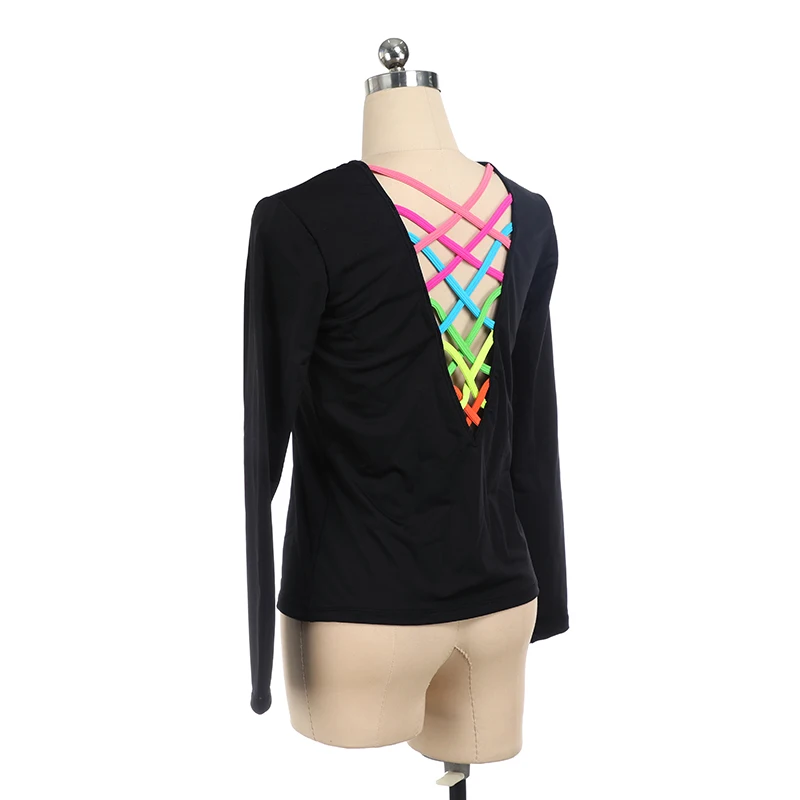 Figure Skating T shirt Tops for Girl Women Adult Training Competition Patinaje Ice Skating Gymnastics warm color belt