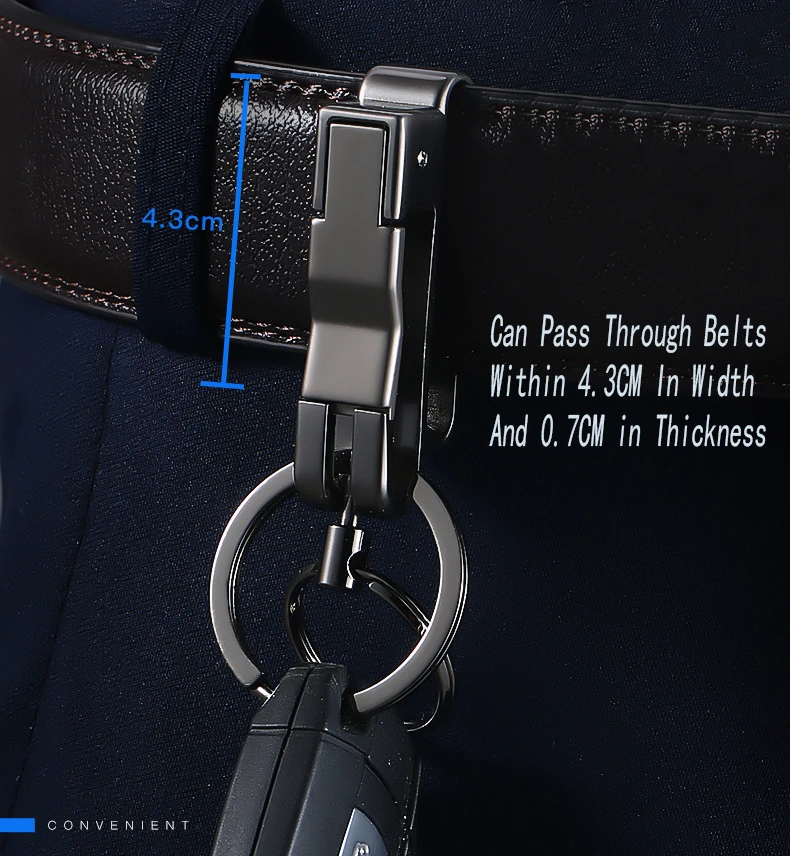 High-End Metal Men Waist Hanging Double Ring Keychain Can Be Interspersed With Belt Creative Simplicity Car Key Chain Key Ring