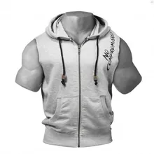 Стиль, мужской жилет для занятий фитнесом, для занятий спортом на открытом воздухе, Приталенный жилет для бега, тренировочный жилет без рукавов с капюшоном из чистого хлопка с капюшоном