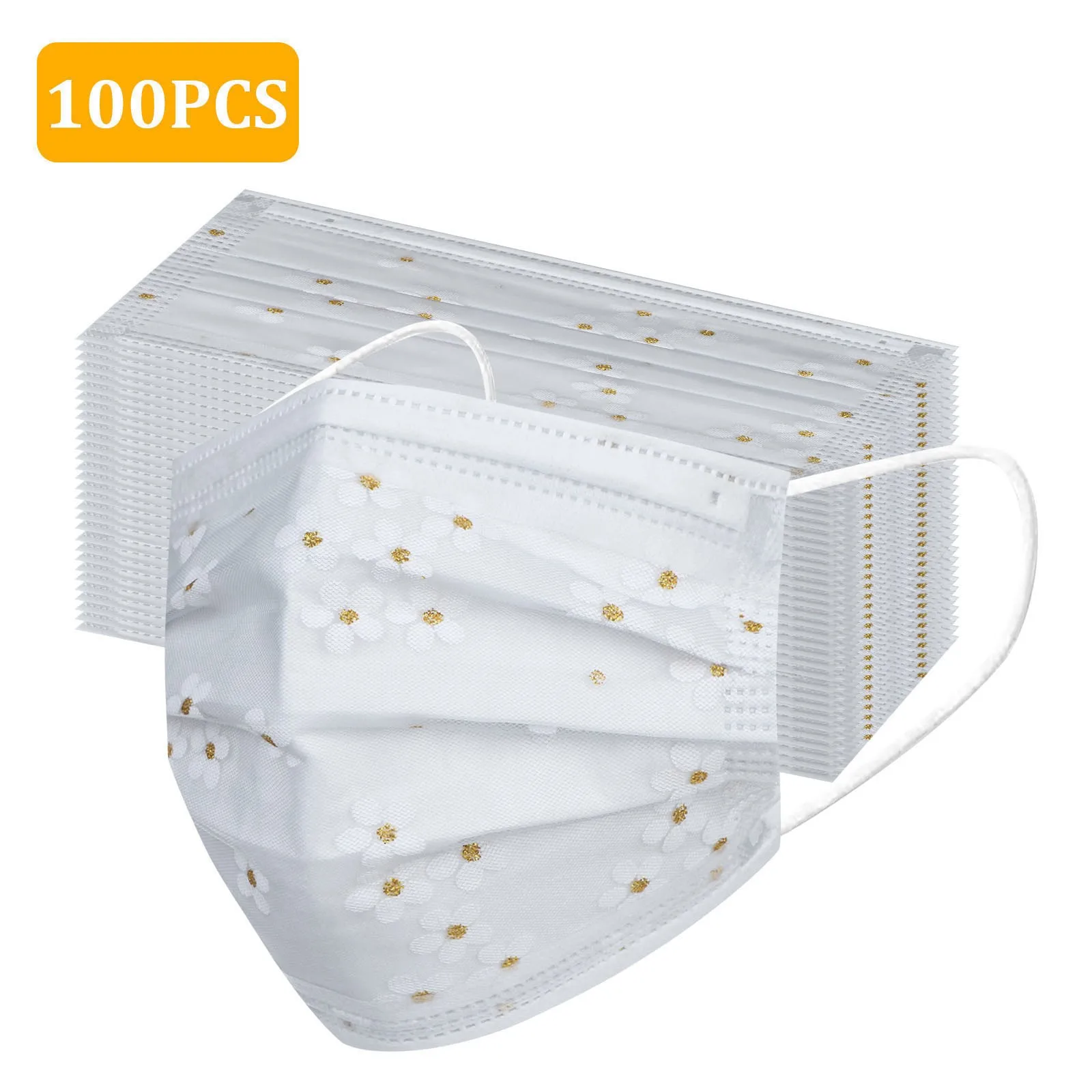 

100pc Flower Print Face Mask For Women Disposable Mouth Masks 4 Layers Mouth Caps Mascarillas fashion Sequins Mondmasker Masque