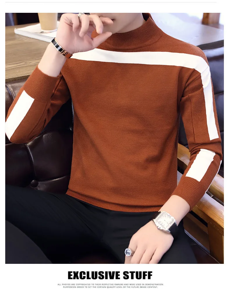 New Autumn Winter Casual Pullover Male Long Sleeve Slim Fit Turtleneck Knitted Brand Sweater Fashion Mens Warm Sweaters