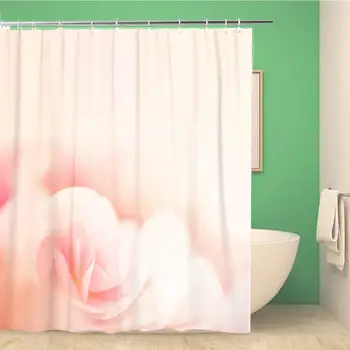 

Bathroom Shower Curtain Pink Pattern Sweet Color Roses Blur on Beige Peach Polyester Fabric 72x78 inches Waterproof Bath Curtain